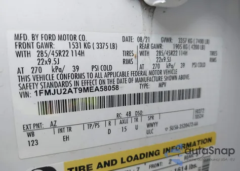 2021 Ford Expedition Limited из США, поврежденный, VIN 1FMJU2AT9MEA58058